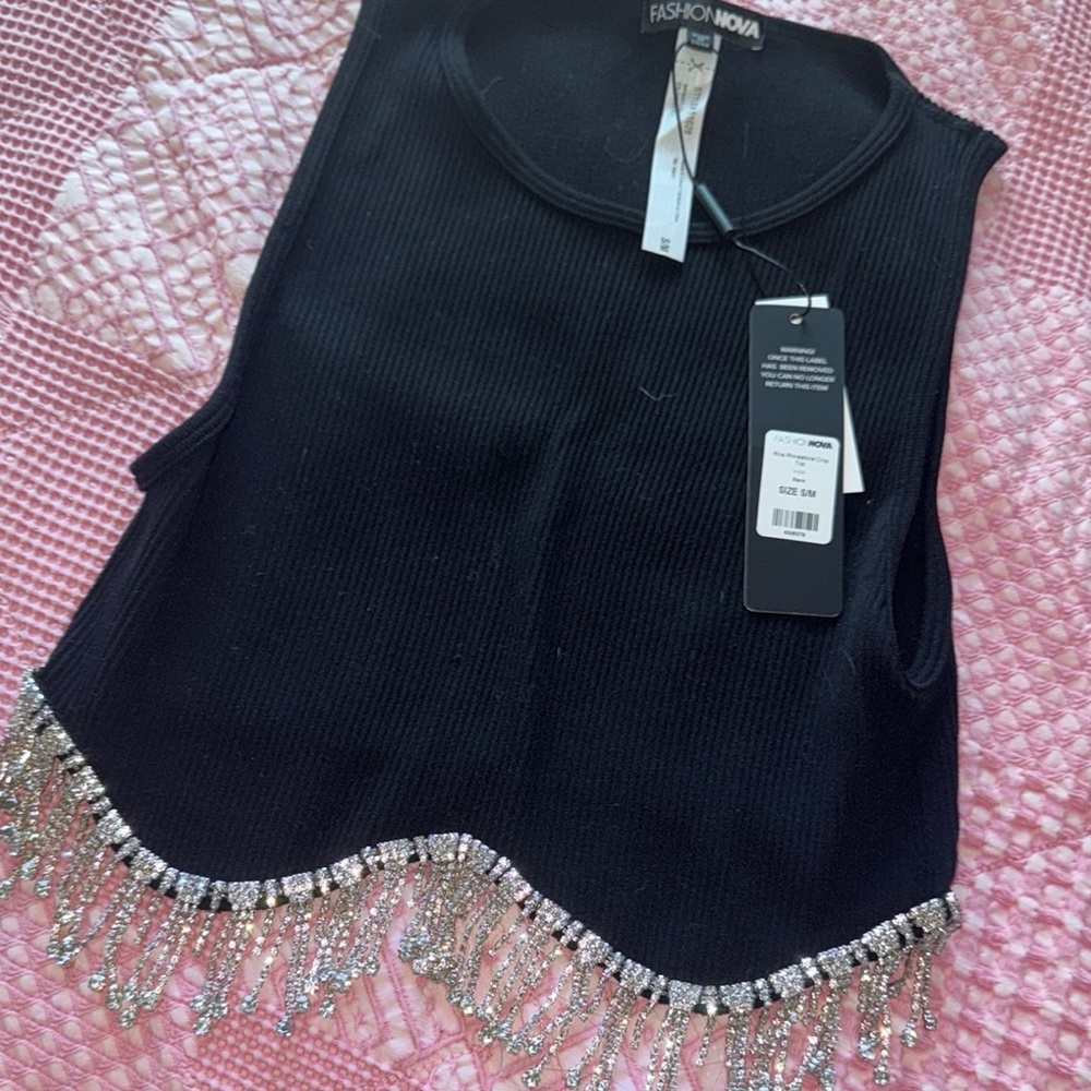 Fashion Nova Black Embellished Sleeveless Tank Top